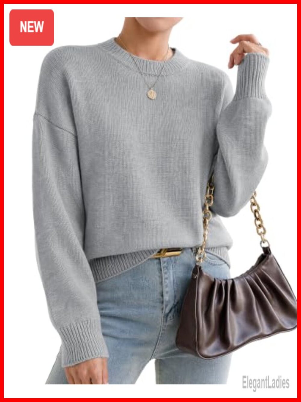 Oversized Cashmere Crewneck Pullover Sweater Women Loose Fit